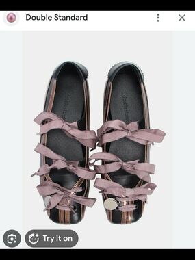 Double Standard NYC Black & Mauve Ribbon Ballet Flats